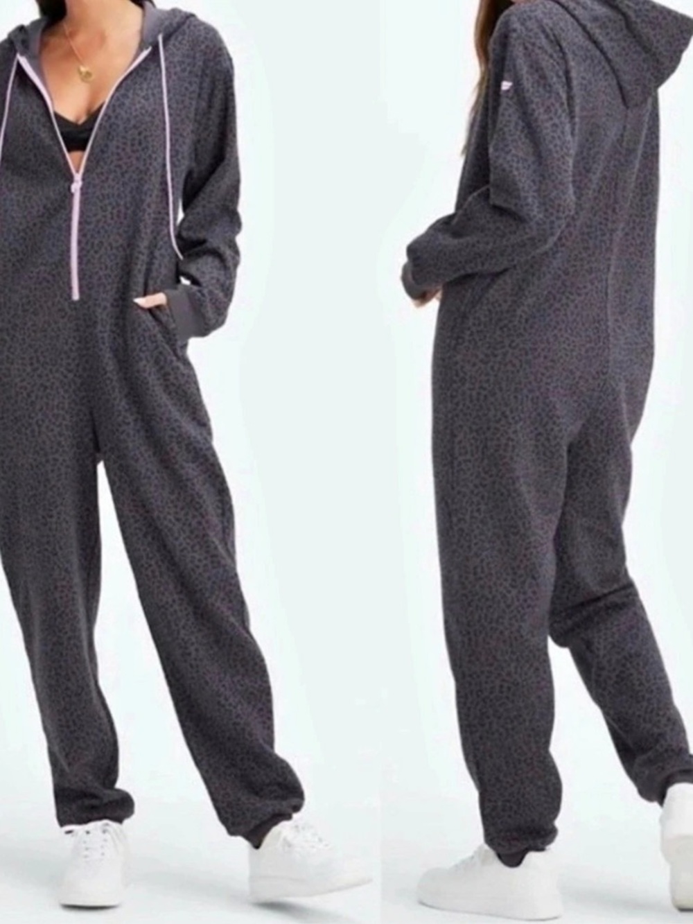 NWT Fabletics Forever Fleece Hooded Onesie Leopard Print small
